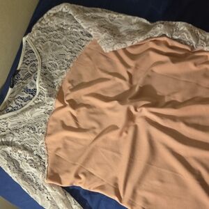 Lace Sleeve Blouse in Peach and White